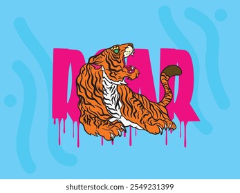 pop art tiger illustration with japanese style for kaijune event