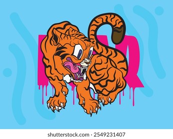 pop art tiger illustration with japanese style for kaijune event