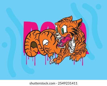 pop art tiger illustration with japanese style for kaijune event