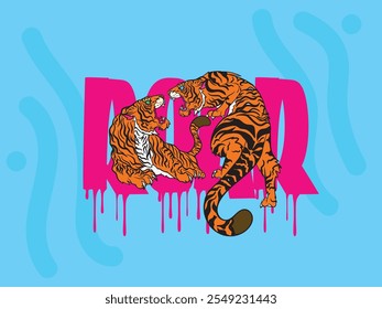 pop art tiger illustration with japanese style for kaijune event