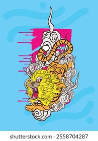 pop art tiger illustration with japanese style for kaijune event