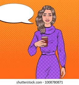 Pop Art Tired Asleep Beautiful Woman with Morning Coffee. Awaked Exhausted Girl. Vector illustration