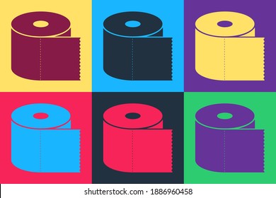 Pop art Toilet paper roll icon isolated on color background. Vector.