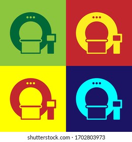 Pop art Tomography icon isolated on color background. Medical scanner, radiation. Diagnosis, radiology, magnetic resonance therapy. Vector Illustration