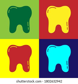 Pop art Tooth icon isolated on color background. Tooth symbol for dentistry clinic or dentist medical center and toothpaste package. Vector.