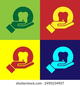 Pop art Tooth icon isolated on color background. Tooth symbol for dentistry clinic or dentist medical center and toothpaste package.  Vector