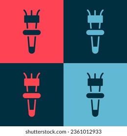 Pop art Torch flame icon isolated on color background. Symbol fire hot, flame power, flaming and heat.  Vector