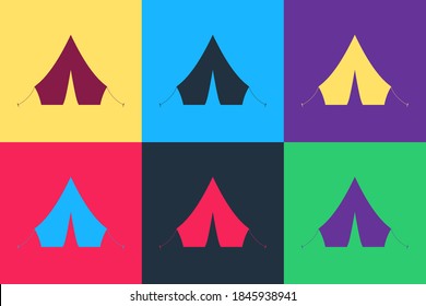 Pop art Tourist tent icon isolated on color background. Vector.