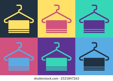 Pop art Towel on hanger icon isolated on color background. Bathroom towel icon.  Vector