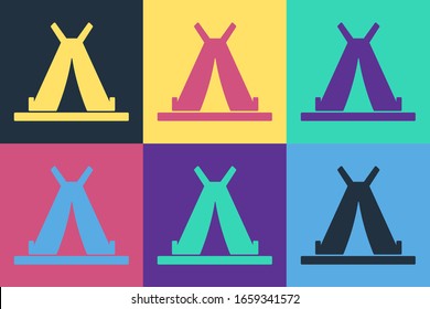 Pop art Traditional indian teepee or wigwam icon isolated on color background. Indian tent.  Vector Illustration