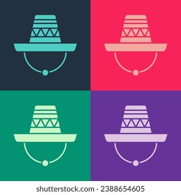 Pop art Traditional mexican sombrero hat icon isolated on color background.  Vector