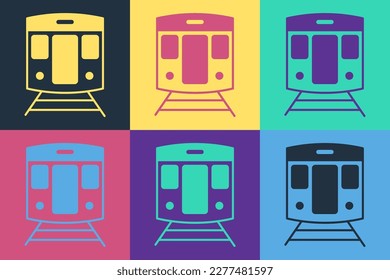 Pop art Train and railway icon isolated on color background. Public transportation symbol. Subway train transport. Metro underground.  Vector