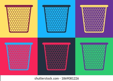 Pop art Trash can icon isolated on color background. Garbage bin sign. Recycle basket icon. Office trash icon. Vector.