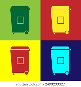 Pop art Trash can icon isolated on color background. Garbage bin sign. Recycle basket icon. Office trash icon.  Vector Illustration