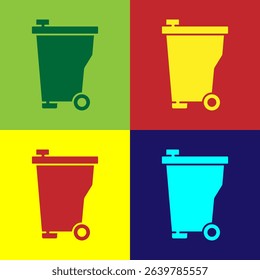Pop art Trash can icon isolated on color background. Garbage bin sign. Recycle basket icon. Office trash icon.  Vector
