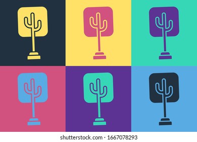 Icono de árbol de arte pop aislado en el fondo de color. Símbolo de bosque. Ilustración vectorial