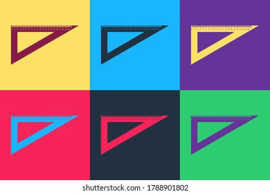 Icono de regla triangular pop art aislado en fondo de color. Símbolo directo. Símbolo geométrico. Vector.