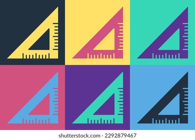 Pop art Triangular ruler icon isolated on color background. Straightedge symbol. Geometric symbol.  Vector