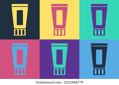 Pop Art Tube aus Zahnpasta, Symbol einzeln auf farbigem Hintergrund.  Vektorgrafik