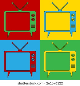 Pop art TV symbol icons. Vector illustration.