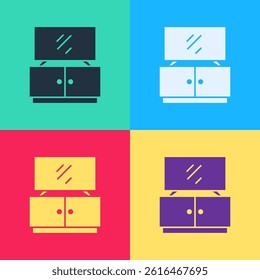 Pop art TV table stand icon isolated on color background.  Vector
