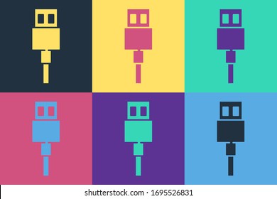 Pop-Art USB-Kabel-Symbol einzeln auf Farbhintergrund. Anschlüsse und Steckdosen für PC und mobile Geräte. Vektorillustration-Illustration