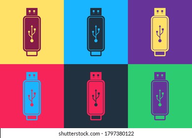 Dibujar iconos de unidad flash USB aislados en el fondo del color. Vector.