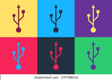 Pop art USB symbol icons isolated on color background. Usb flash drive symbol. Vector.