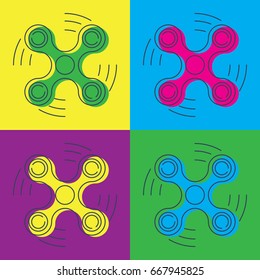 Pop art vector Fidget spinner with four arms - a toy for stress and improvement of concentration