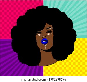 Pop Art Vector Illustration Of Black Woman In Tribal Face Paint