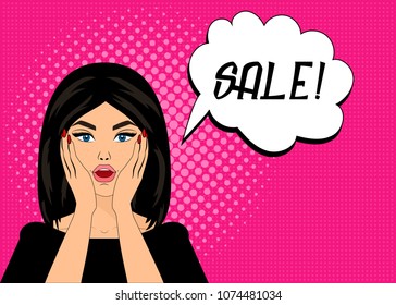 Pop art vector illustration, bright colours, pin up style, woman with a crown on her head. 