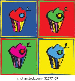 Pop Art Vector Illustration of Cupcakes