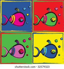 Pop Art Vector Illustration of Fish