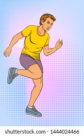 Pop art vector illustration ,Running for health.colorful poster.Promotion of billboard design.