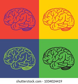 Pop art vector illustration of side view human brain