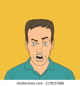 Pop Art Vector Illustration. A stunned and angry man with open mouth