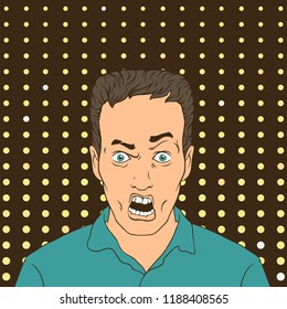 Pop Art Vector Illustration. A stunned and angry man with open mouth