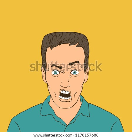 Pop Art Vector Illustration. A stunned and angry man with open mouth