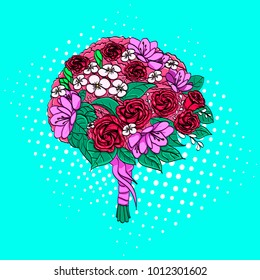 Pop art, vector illustration. Wedding bouquet of the bride. Flowers