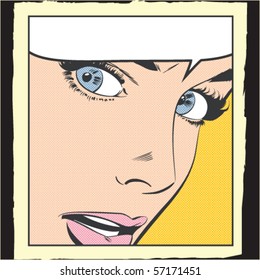 Pop art vector illustration of a woman's face