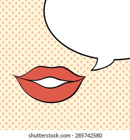 Pop art vector red lips with bubble for text..
