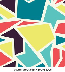 Pop art vector seamless pattern with yellow, red, blue and violet  geometric figures 