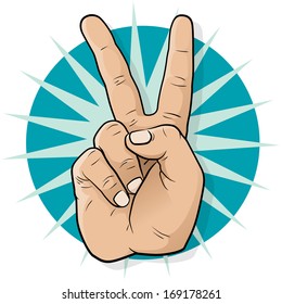 Pop Art Victory Hand Sign. Great illustration of Pop Art Comic Book Style V for Victory Hand Sign gesturing positive Peace Vibes.