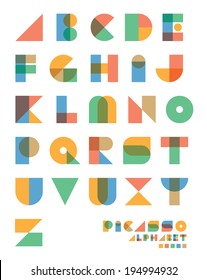 Pop art vintage style designed "Picasso" vector alphabet set.