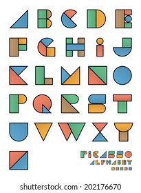 Pop art vintage style designed "Picasso" vector alphabet set. 