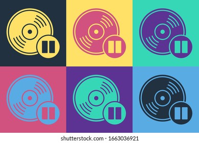 Pop art Vinyl disk icon isolated on color background.  Vector Illustration