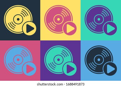 Pop art Vinyl disk icon isolated on color background.  Vector Illustration