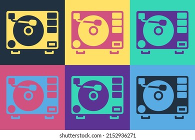 Pop art Vinyl reproductor con un icono de disco de vinilo aislado en el fondo del color.  Vector