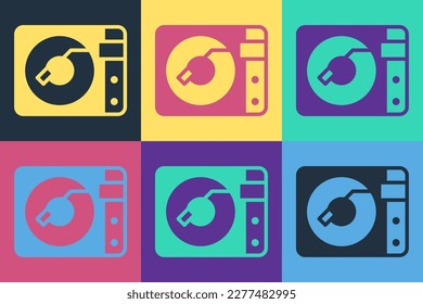 Pop art Vinyl reproductor con un icono de disco de vinilo aislado en el fondo del color.  Vector