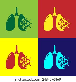 Pop art Virus cells in lung icon isolated on color background. Infected lungs. Coronavirus, COVID-19. 2019-nCoV.  Vector